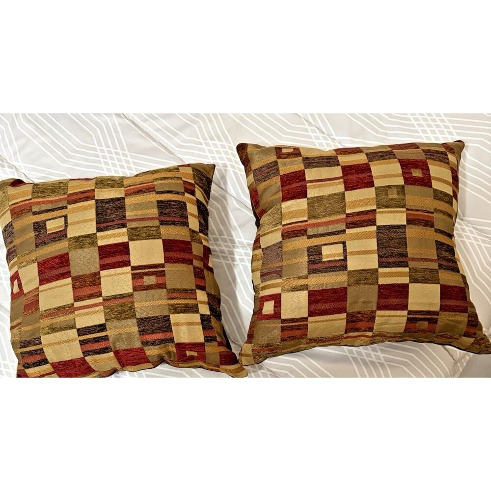 2 Decorative Throw Pillows Brown-Multicolor Square Geometric Pattern (16 x 16)